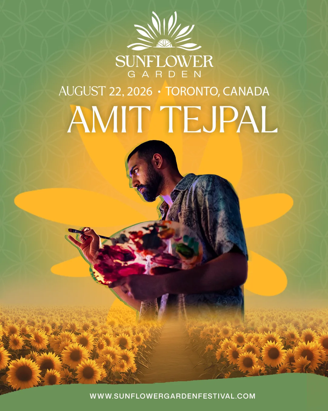 Sunflower Garden Festival flyer featuring Amit Tejpal, August 22 2026, King City